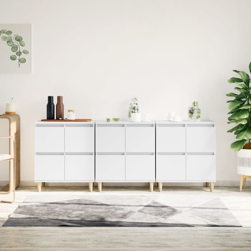The Living Store Sideboards 3 Stk. Weiß 60x35x70 cm Holzwerkstoff