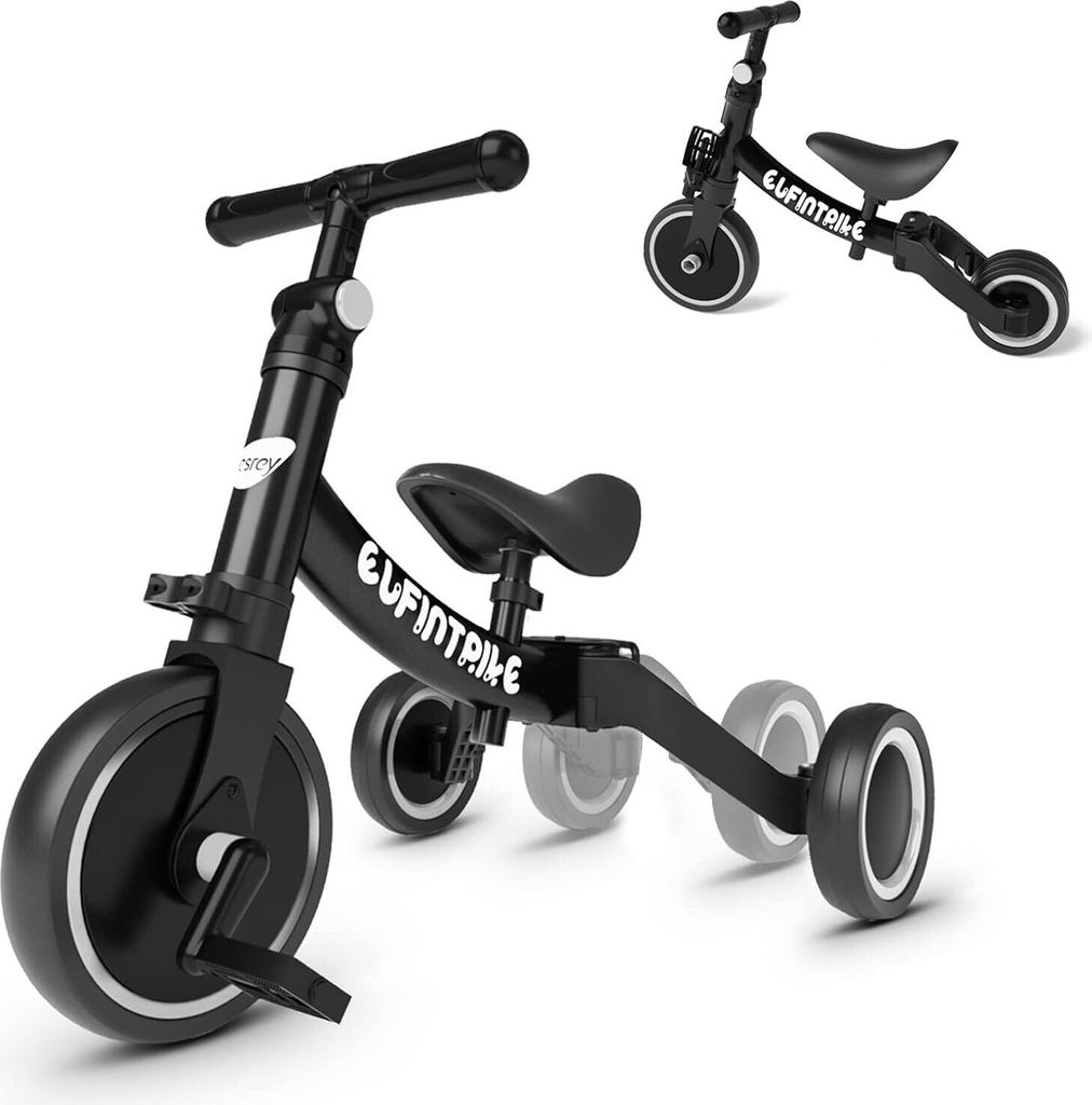 5 in 1 Laufräder Laufrad Kinderdreirad Dreirad Lauffahrrad Lauflernhilfe für Kinder ab 1 Jahre bis 4 Jahren (Schwarz)