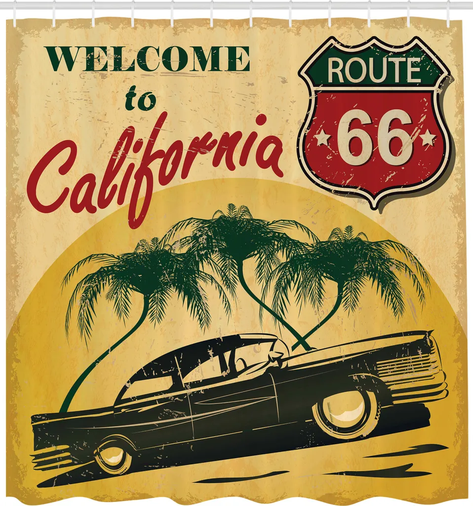 Rideau de douche déco California pour rénover une salle de bain vintage