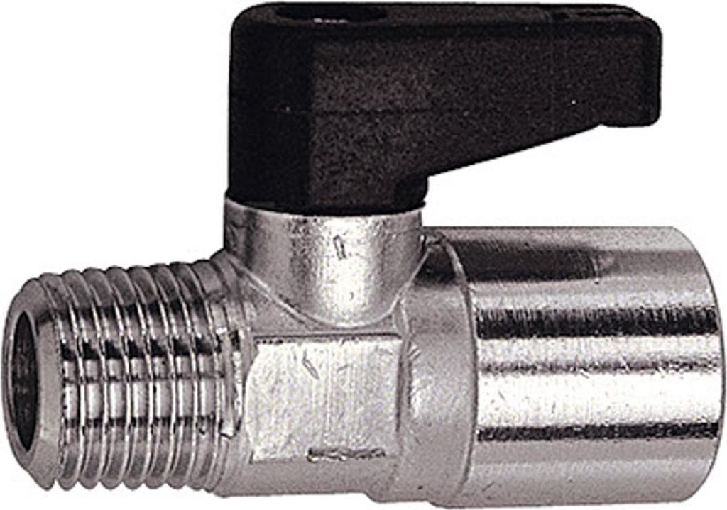 Riegler Mini-Kugelhahn mit Drehgriff, Messing vernickelt, R/Rp 1/2 AG/IG