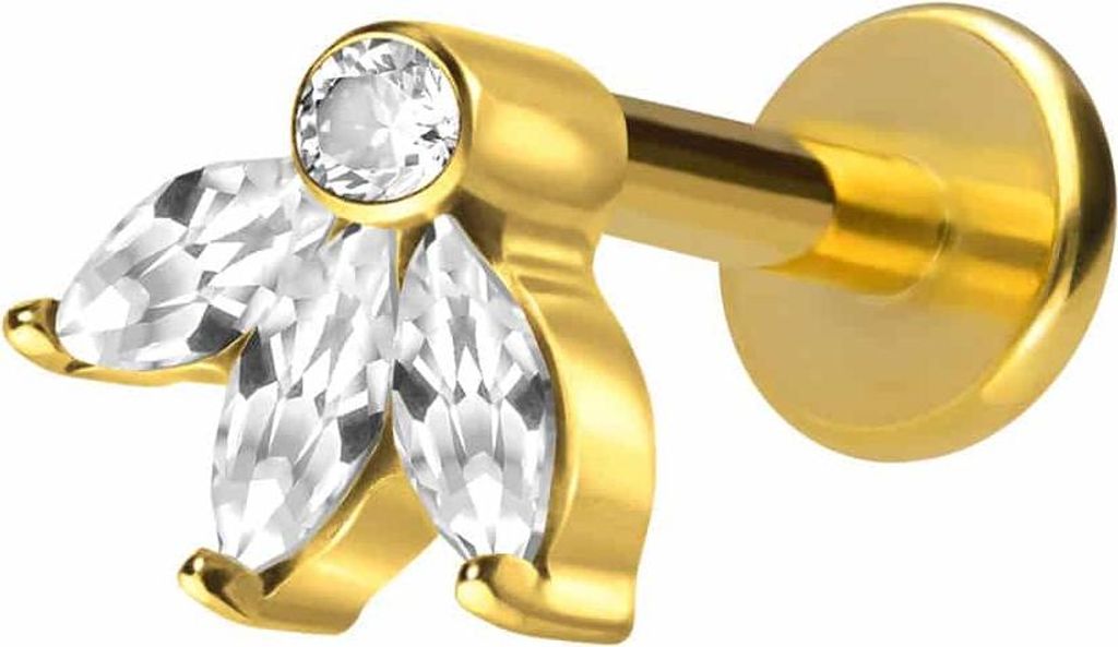 Ohrpiercing, Nasenpiercing Titan Labret mit Innengewinde LOTUSBLÜTE Gold Stablänge: 10mm | Stabstärke: 1,2mm