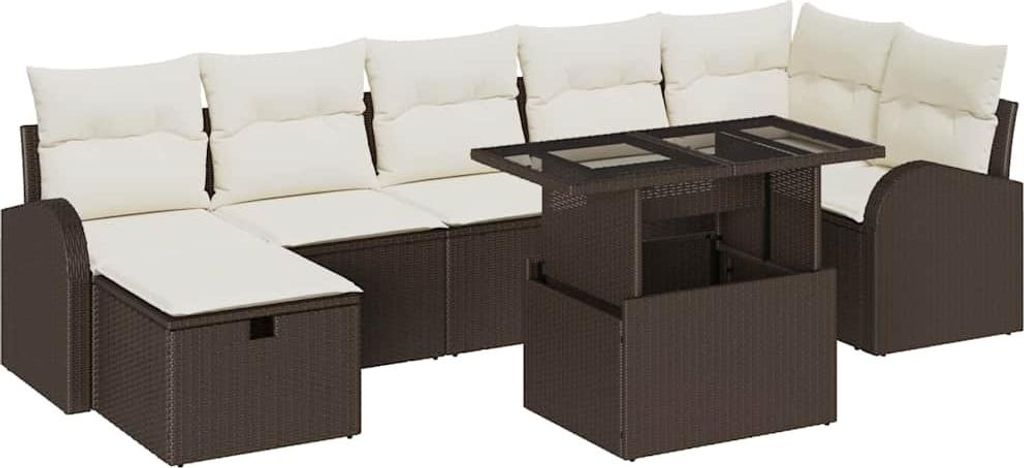 "WINTER SALE" Garten-Sofa-Set - elegantes Design - Sitzgruppe mit Sofa, Tisch - mit Kissen mit Speicher 8 pcs Braun Poly Rattan - Terassenmöbel Ne...