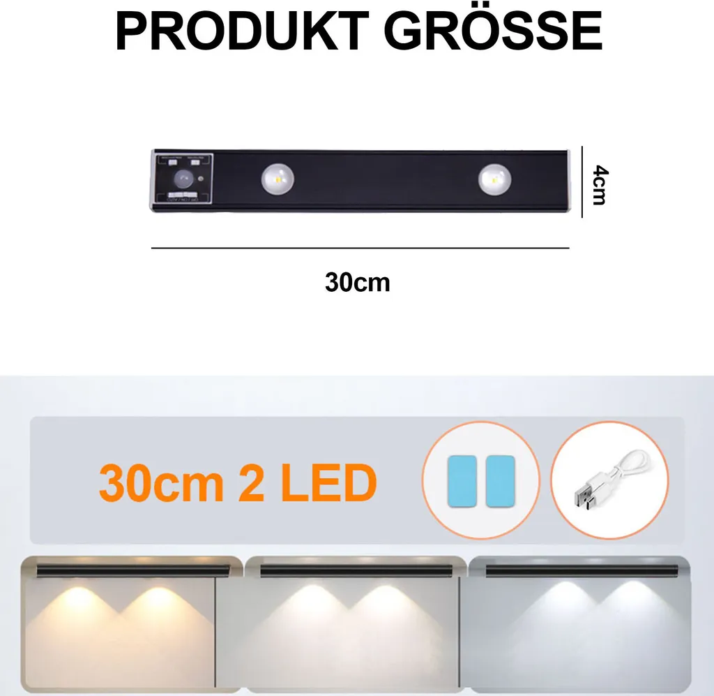 Barra LED 30cm Nera Wireless per Armadio e Cucina - Sensore Smart - 3