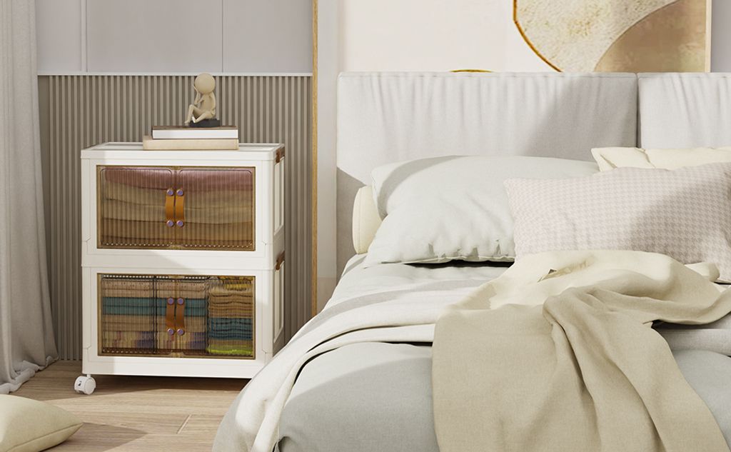 2 Stück Aufbewahrungsbox mit Deckel,45L Faltbare Boxen Aufbewahrung mit Tür und Rollen,Stapelbar Groß Plastikbox für Büro, Küche,Spielzeug 49...