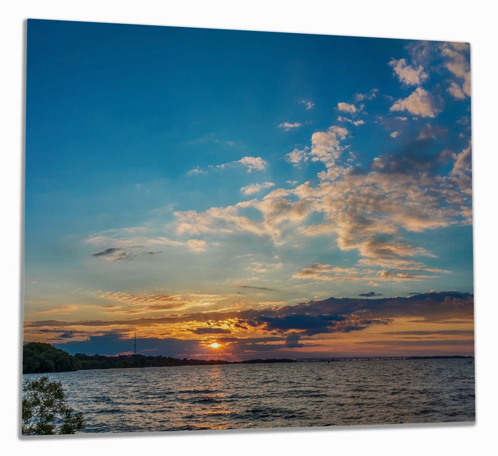 Wallario Herdabdeckplatte aus Glas, Größe 60 x 52 cm 1-teilig, Motiv Sonnenuntergang über einem Fluss