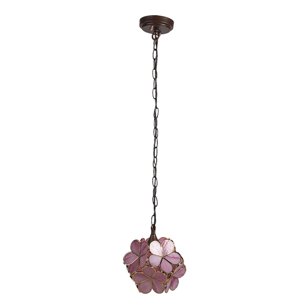 Clayre & Eef Hängeleuchte Tiffany 21x21x17/90 cm Rosa Gelb Produktbild 
