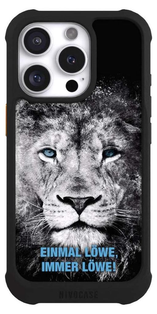NIVOCASE Hülle für Apple iPhone 16 Pro Stoßfeste Handyhülle NIVOmax Case Schwarz Löwe Offizielles Lizenzprodukt TSV 1860 München
