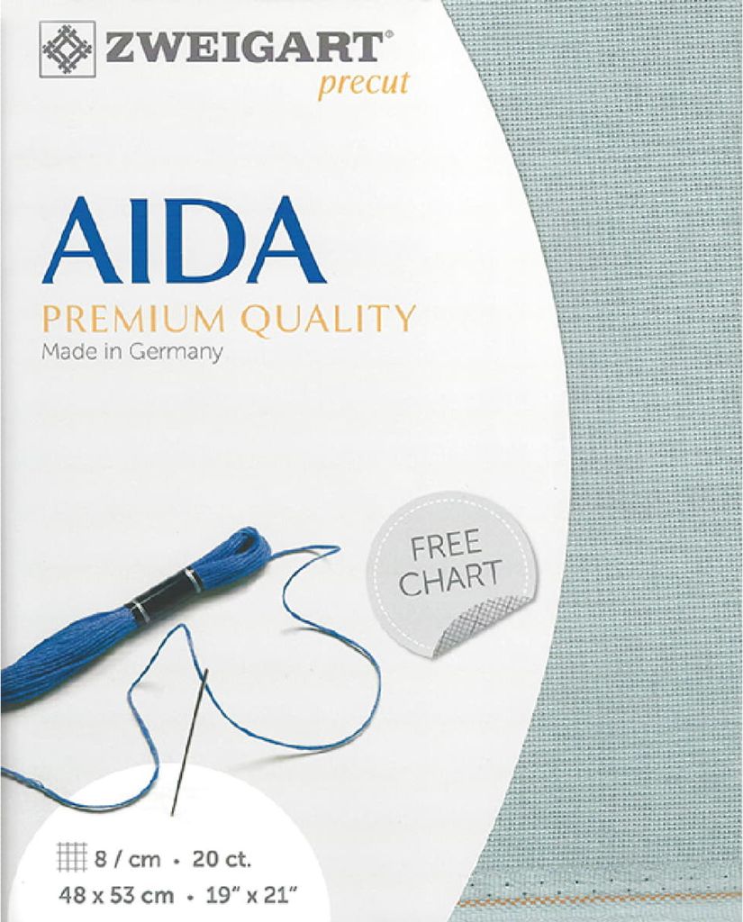 AIDA Zweigart precut 20 ct. Extra Fein-Aida 3326 Farbe 5018 blaugrau, Zählstoff für Kreuzstich 48x53cm