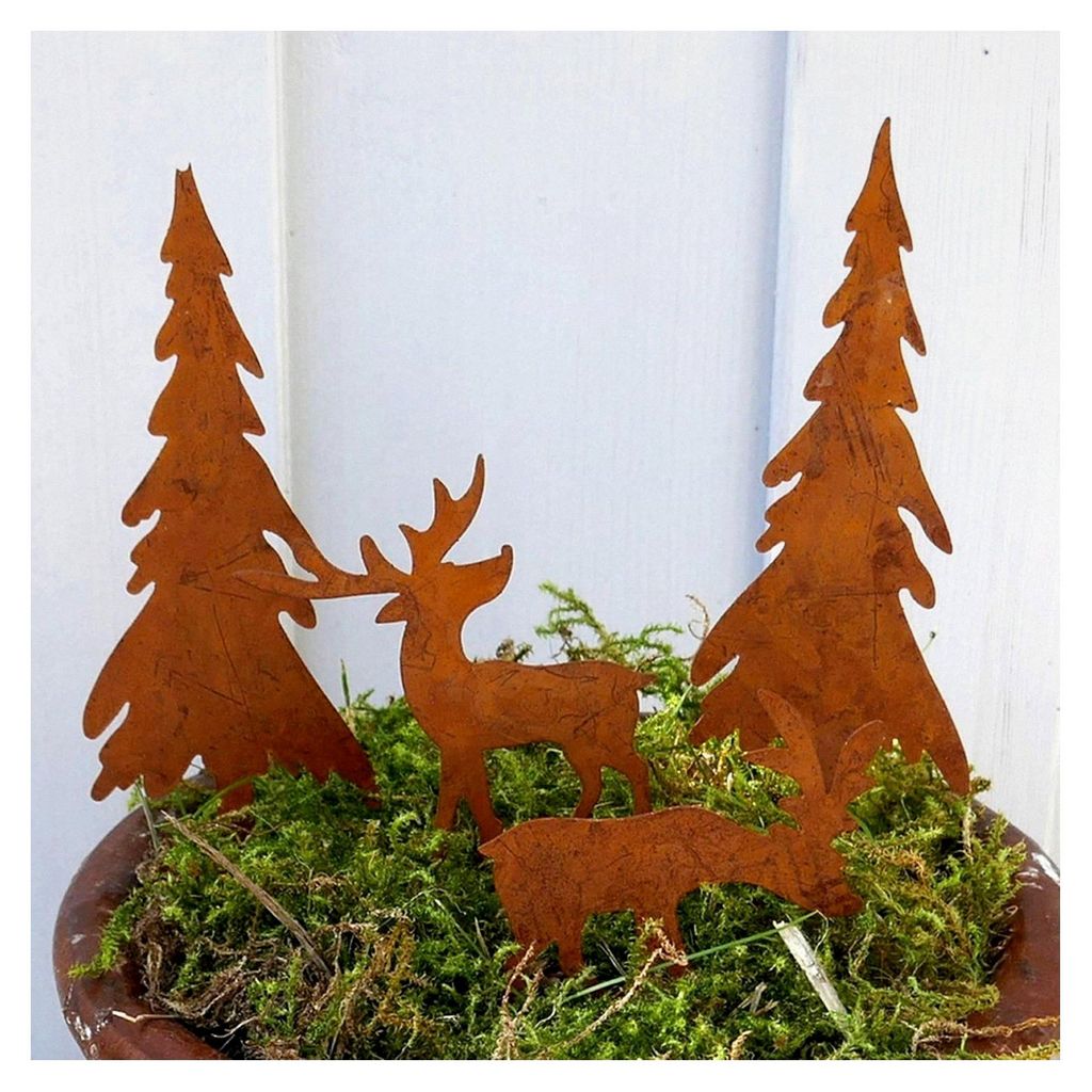 Gartenstecker Elch und Tanne 4er Set Rostdeko für Advent und Weihnachten