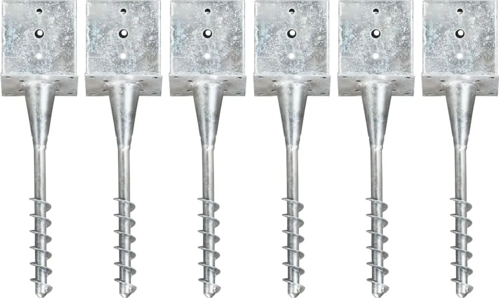 Piquets de terre 6 pcs en acier galvanisé argenté 14x14x58 cm