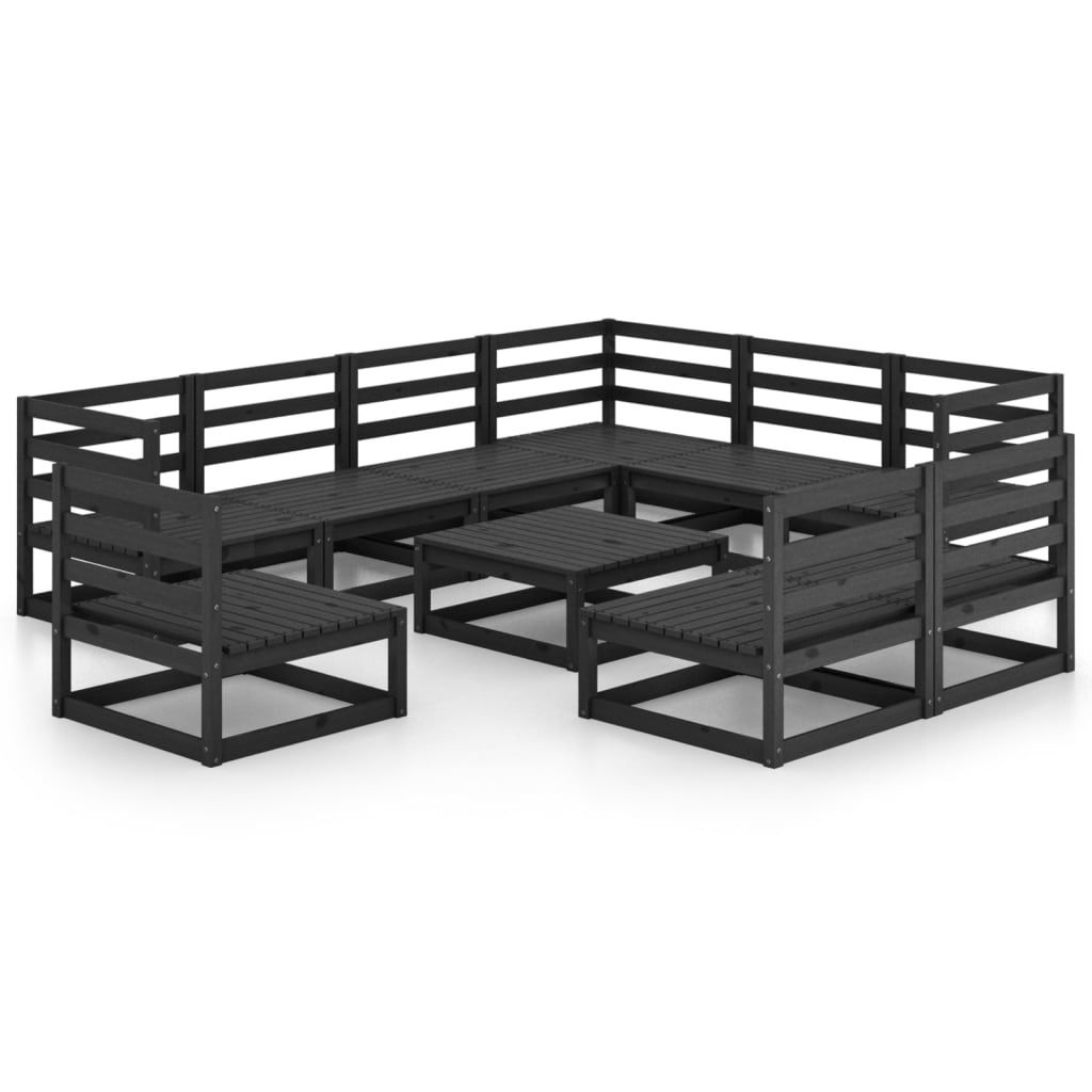 "WINTER SALE" 10-tlg. Garten-Lounge-Set/Garten-Essgruppe - Balkonmöbel Set - Schwarz Massivholz Kiefer - Gartenmöbelset NEU5580520