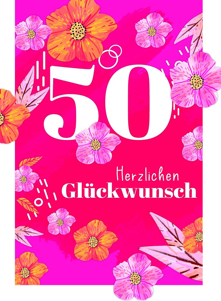 Zahlengeburtstag 50 Jahre - Karte - Blüten und Blätter