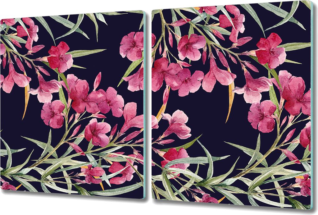 Glas-Herdabdeckplatte Glaskeramikkochfeld-Abdeckung Spritzschutz - 2x 40x52 cm - Dunkle Gartenblumen