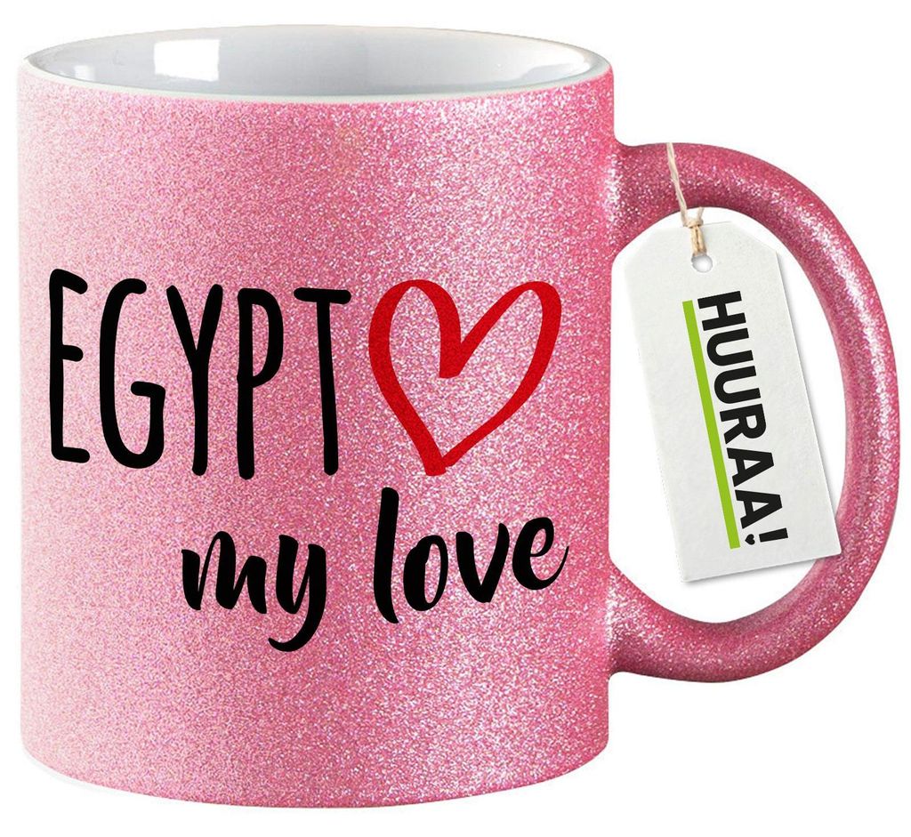 Huuraa Glitzertasse Egypt my love 330ml Pink Keramik Kaffeebecher Geschenkidee