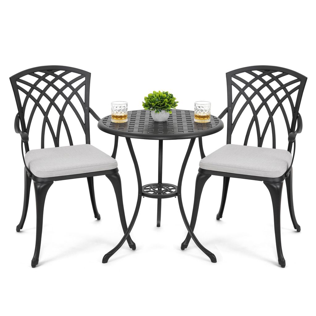 Avestar 3tlg Gussaluminium-Garten-Bistro-Set mit Kissen, Produktbild 