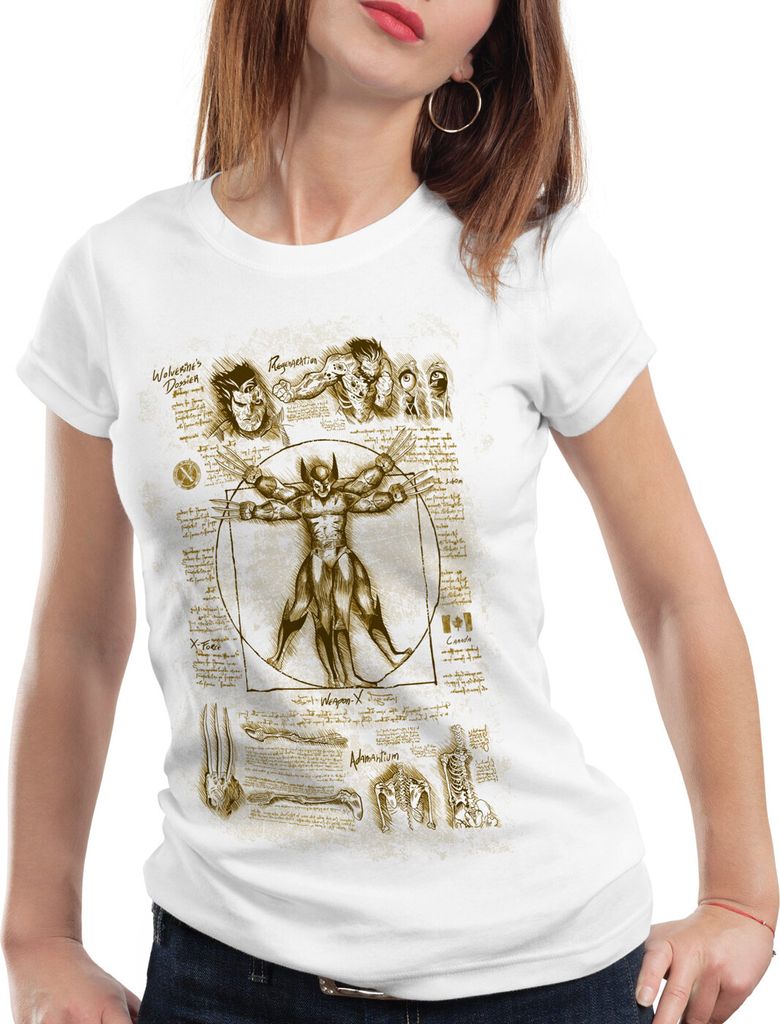 style3 Vitruvianischer Wolverine Damen T-Shirt logan comic kino mutant klingen, Farbe:Weiß, Größe:2XL