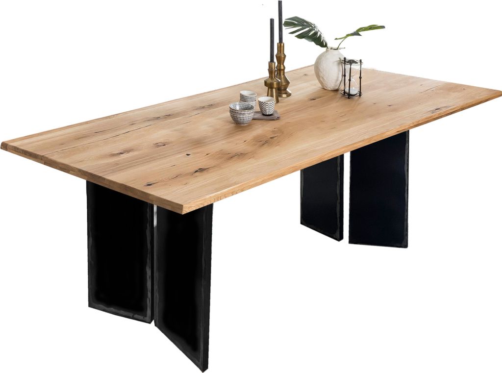 SIT Möbel Esstisch Wildeiche | Platte 40 mm natur | Gestell Metall schwarz | B 200 x T 100 x H 76 cm | 16050-11 | Serie TOPS & TABLES