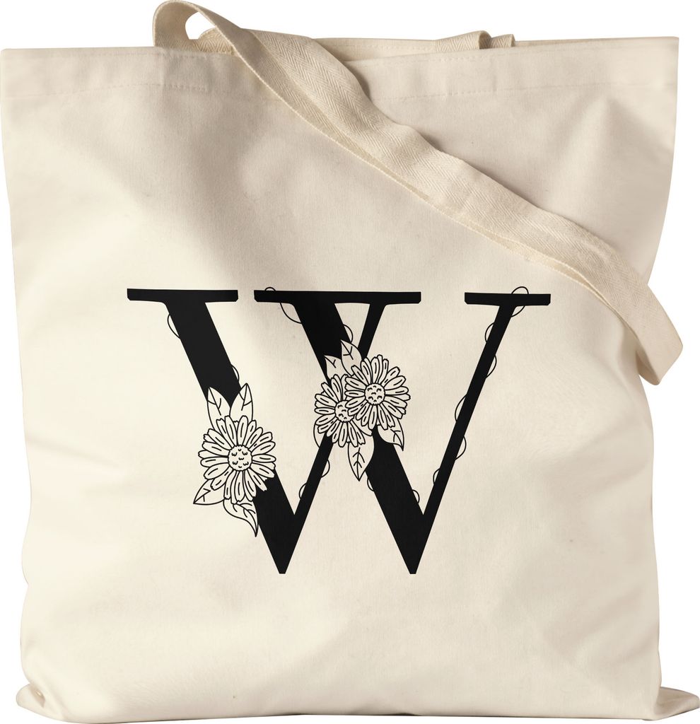 Buchstaben-Beutel W Beutel mit Buchstabe Alphabet Monogramm Blumenmotiv Geschenkidee Anfangsbuchstabe