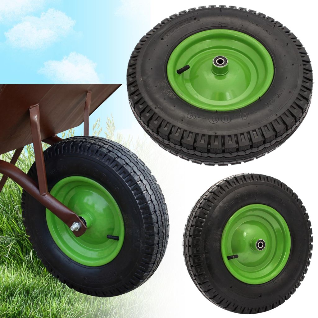 Schubkarrenrad, Würfelprofil, 8PR, 390 mm, 4.00-8, Rollenlager, Achse