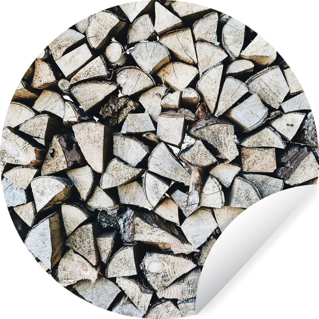 MuchoWow Runde Wandtattoo - Wandsticker Tapete Aufkleber Holz - Kamin - Winter Ø 80 cm Selbstklebend und Repositionierbar - Wandaufkleber - Krei...