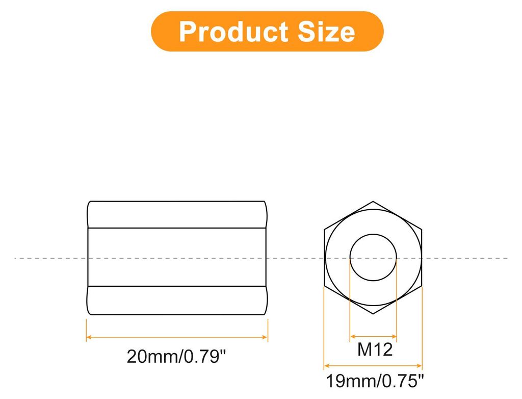 2 Stš¹ck Langen Sechskantmuttern M12 x 1.75 Abstand 20mm L?nge Kupplung Muttern 304 Edelstahl Metrisch Sechskant Stab Kupplung Muttern
