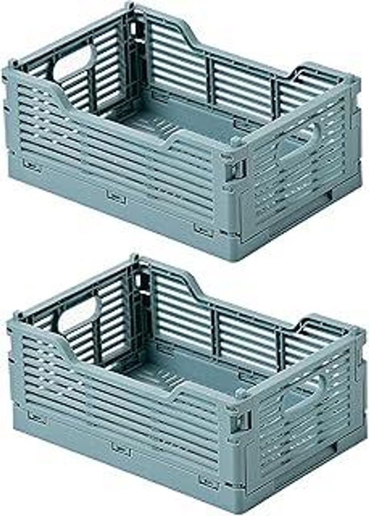 Spesh Kleine Klappbox 2 Stück Klappkiste Faltbar Aufbewahrungskörbe Stapelbar Aufbewahrungsboxen für Küche,Bad,Büro,Schrank(Blau, 22*15*9cm)