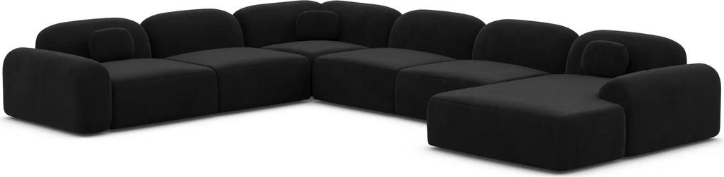 Samtstoff U-Form XXL Wohnlandschaft Nuvia Schwarz Rechts