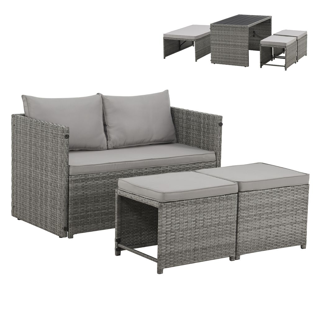 SVITA ATHINA Sitzgruppe Outdoor Gartenmöbel Set Balkonmöbel Polyrattan Grau