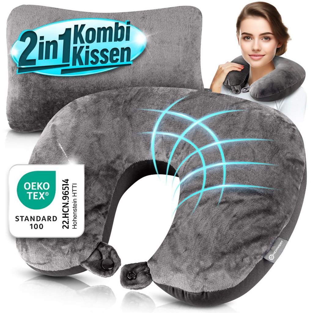 Heimwert Reisekissen - 2in1 Memory Foam Nackenkissen Produktbild 