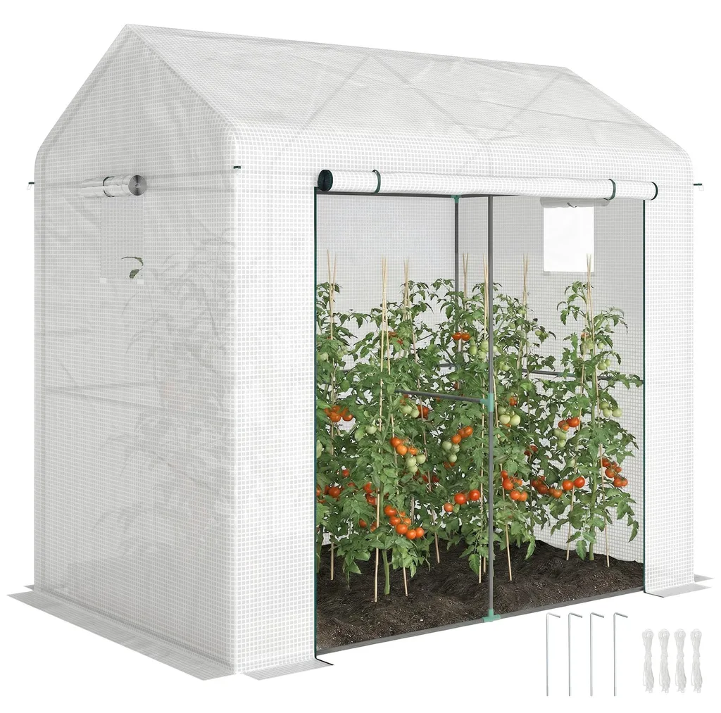 Serre de jardin PE 200x140x200 cm avec bâche renforcée 135g/m² blanche