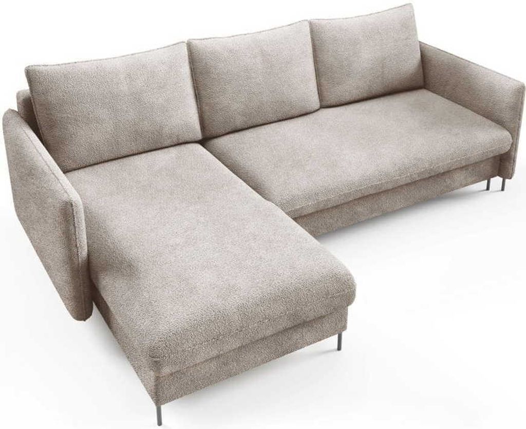 Ecksofa Bella Boucle beige mit Schlaffunktion - Stoff Abramio 03
