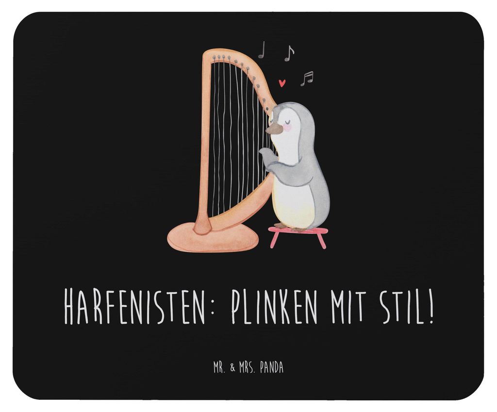 Mr. & Mrs. Panda Mouse Pad Harfe mit Stil - Schwarz - Geschenk, entspannend, pc mausunterlage, Instrument, Mousepad, mausteppich, Musiker, Zupfen, ...