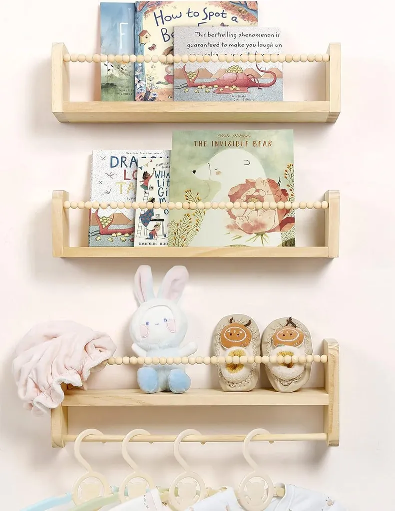 Jeu d'étagères en bois perles pour chambre d'enfant - Modèle PERLA x2