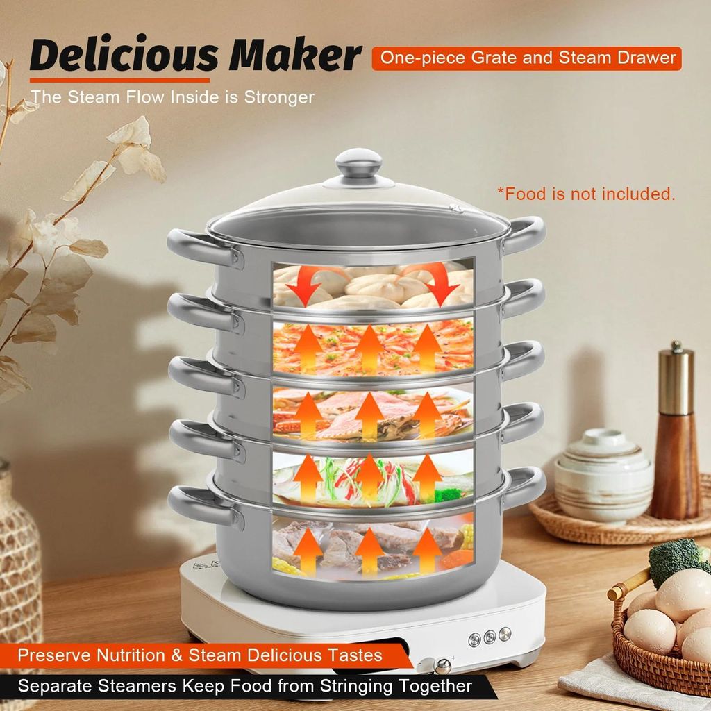 Set di Pentole a Vapore in Acciaio Inossidabile a 3 Livelli - Accessori da Cucina Impilabili E Versatili Set di Pentole a Vapore in Acciaio Inossidabile a 3 Livelli - Accessori da Cucina Impilabili E Versatili
