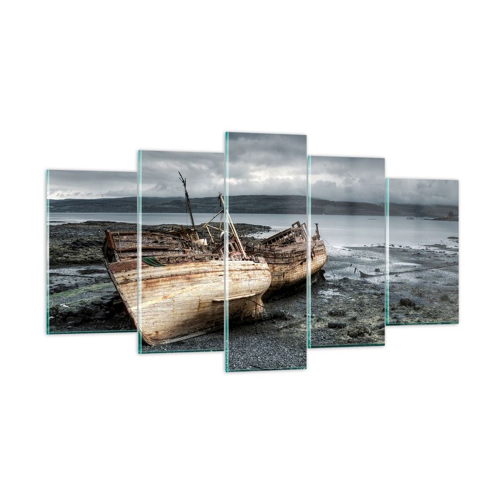Bilder auf glas - Boot Wrack Ufer - 160x85cm - Glasbilder - Wandbilder - Kunstdruck - zum Aufhängen bereit - Wanddekoration aus Glas - Glas Bilder...