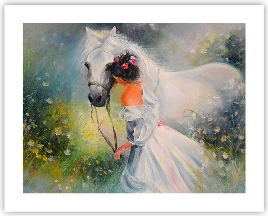 Poster - Poster ohne Rahmen - Frau Wiese Pferd - 50x40 cm - Wand Bild - Wanddeko - Wandbilder - Kunstposter - Wandposter - Bilder - Kunstdruck - Wa...