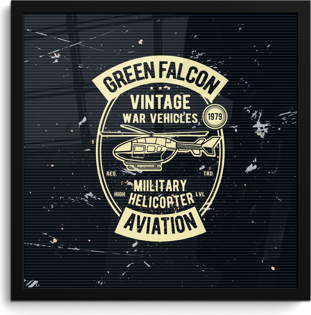 MuchoWow MuchoWow Gerahmtes Poster Hubschrauber - Fahrzeug - Retro 40x40 cm - Poster mit zchwarzem Bilderrahmen - Mit Rahmen - Wanddekoration S...