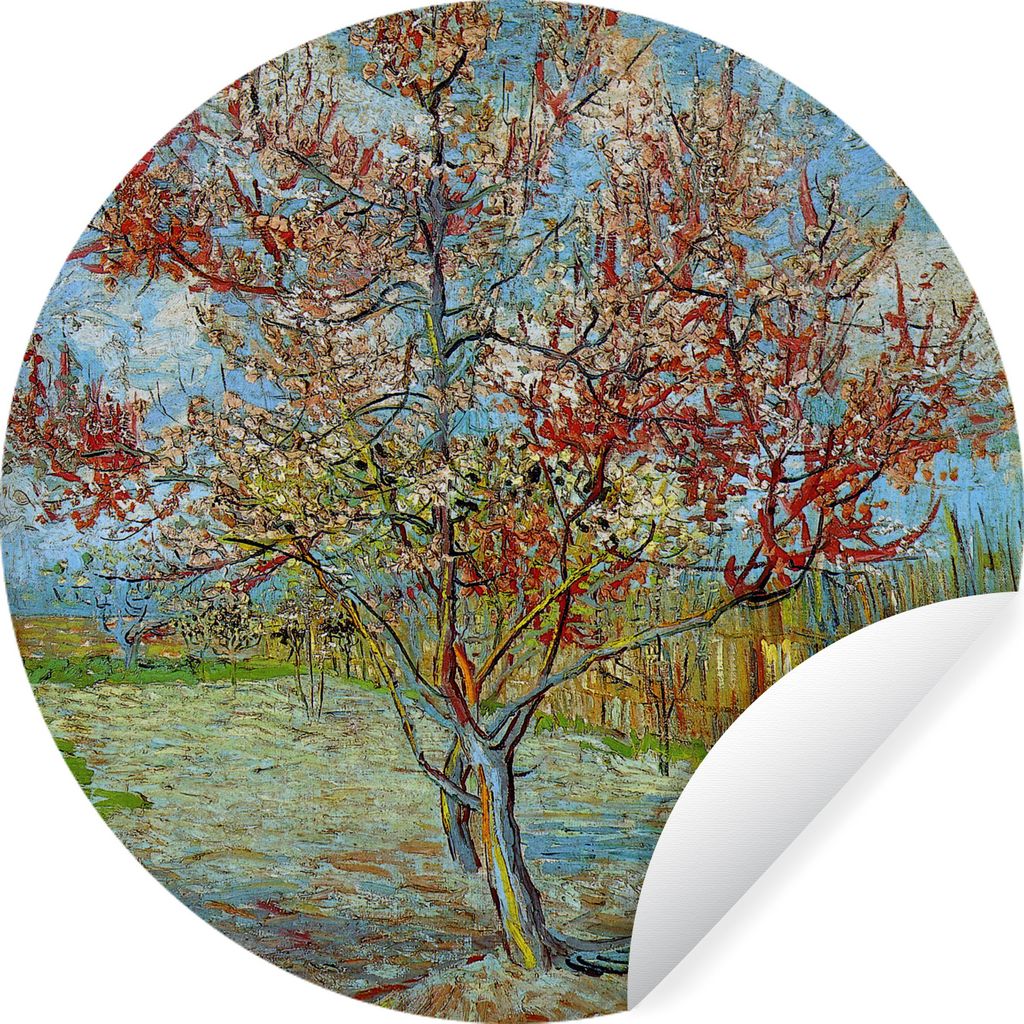 MuchoWow Runde Wandtattoo - Wandsticker Tapete Aufkleber Der rosa Pfirsichbaum - Gemälde von Vincent van Gogh Ø 80 cm Selbstklebend und Reposit...