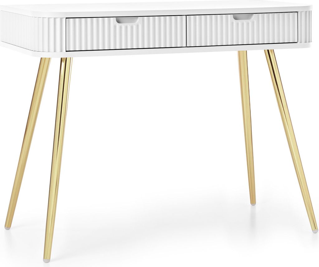 DomoHome Landhausstil Schminktisch Konsolentisch Schreibtisch mit Schubladen geriffelte Fronten "ZOVA" Ablagetisch Flurtisch, Metallfüße Gold, 10...