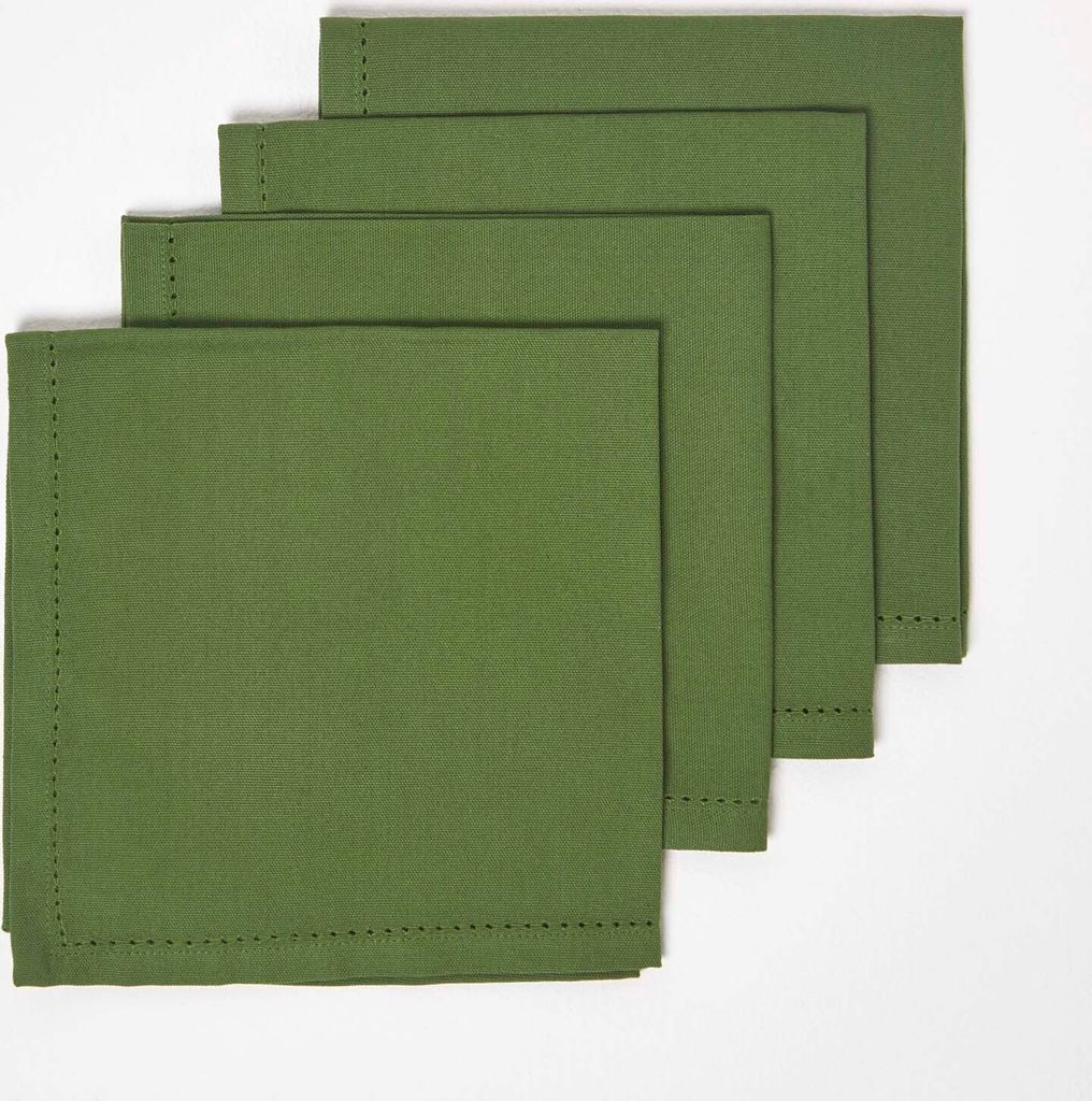 HOMESCAPES Stoffservietten aus Baumwolle, 4er-Set, olivgrün