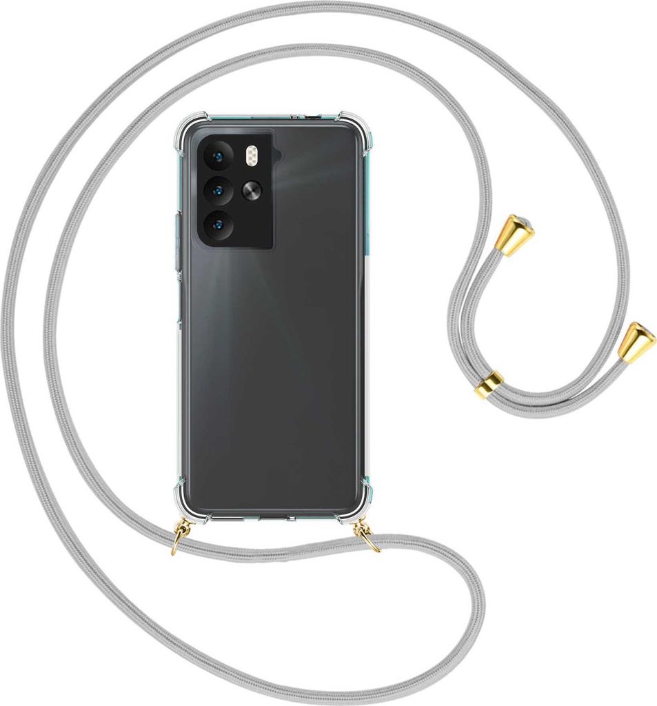 Handykette Backcover-Schutzhülle mit Band (Metall goldfarben) für HTC U23 Pro (2QC9200,-9100,-B100, 6.7'') - silbergrau