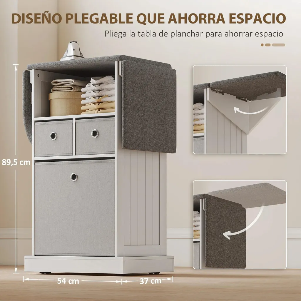 Station de repassage pliable L - Table avec 3 tiroirs et roulettes 121cm