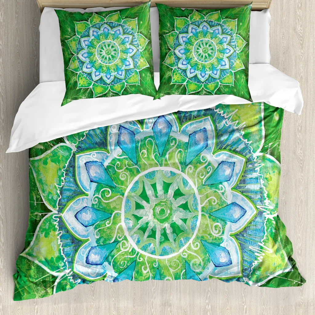 Idea Regalo: Set Letto Mandala ABAKUHAUS Verde Blu con Federa