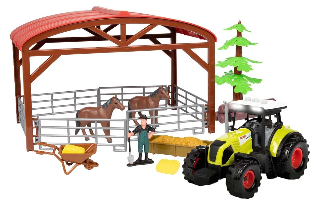 Ackers Ville Écurie avec tracteur jouet sonore et lumineux 14 pièces