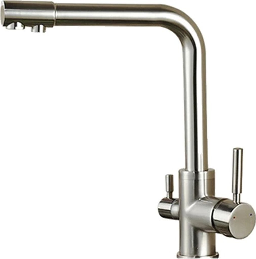 Gefilterter Küchenwasserhahn, Doppelgriff, 360-Grad-Drehung, Gebürstetes Nickel C