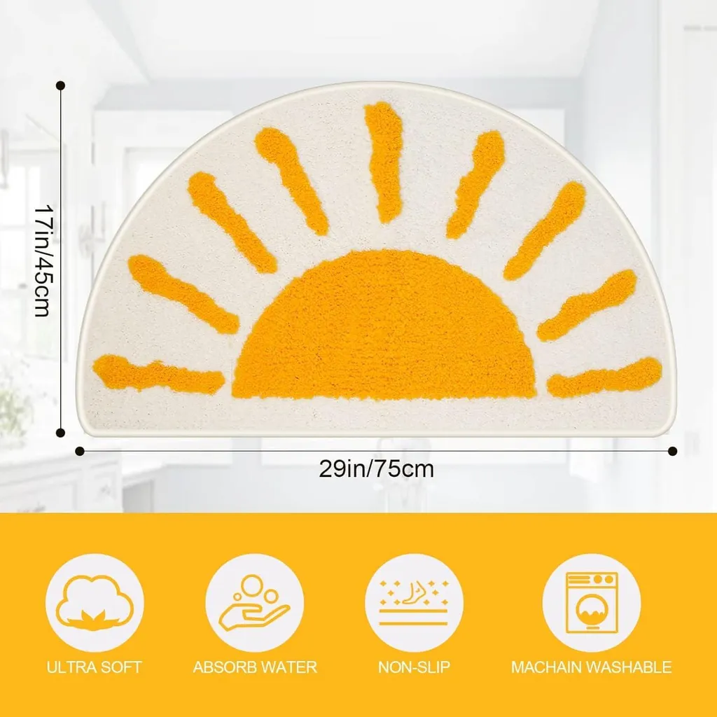 Tapis de salle de bain pour douche et toilettes lavable en machine jaune