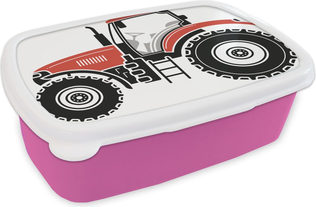 KitchenYeah Lunchbox Brotzeit Brotdose 17x11 cm Traktor - Rot - Schwarz Kinder Brotzeitdose - Lunchpaket - Brotkasten - Sandwich Box