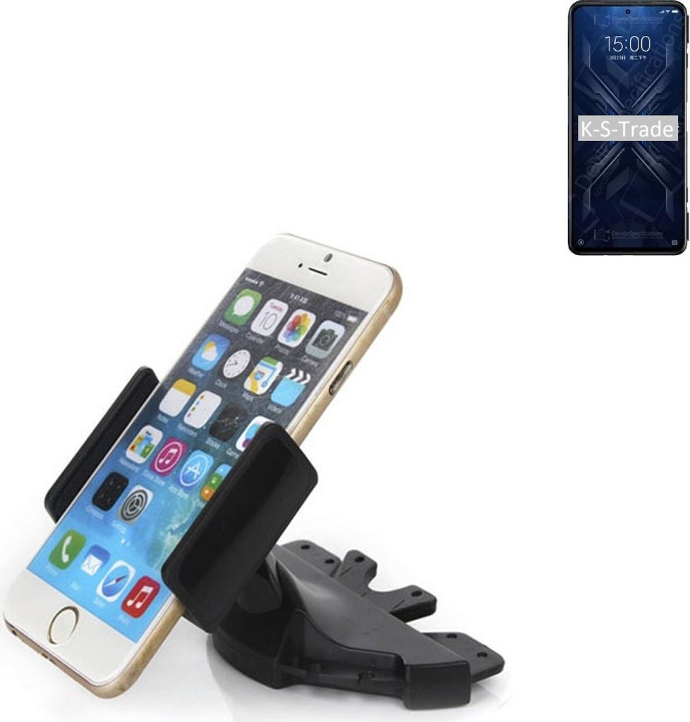 K-S-Trade CD Schlitz Halterung kompatibel mit Xiaomi Black Shark 4 Pro Autohalterung KFZ-Halter Radio Handy Halterung 360° drehbar schwarz