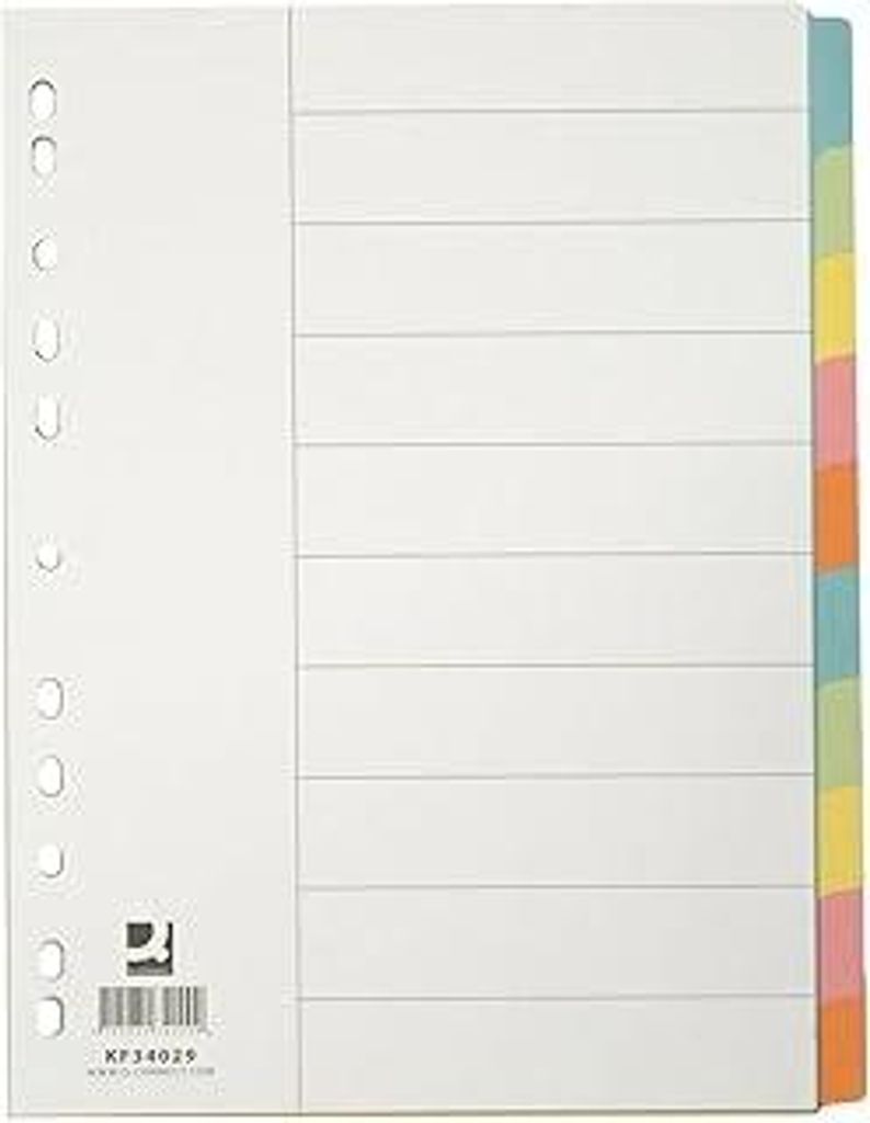 Q-CONNECT Trennblätter für ordner A4/ 10-teilig/Polypropylen/Ordner Register für ordner A4/ Für Zuhause, Schule, Büro/Farbmischung