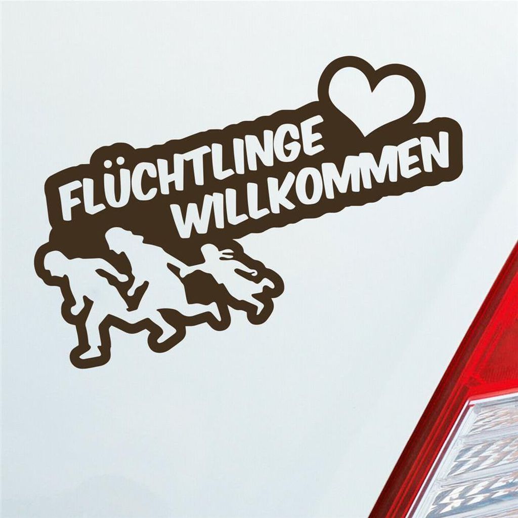 Auto Aufkleber Refugees Welcome Flüchtlinge Willkommen 20x9 cm Braun Sticker Heckscheibenaufkleber